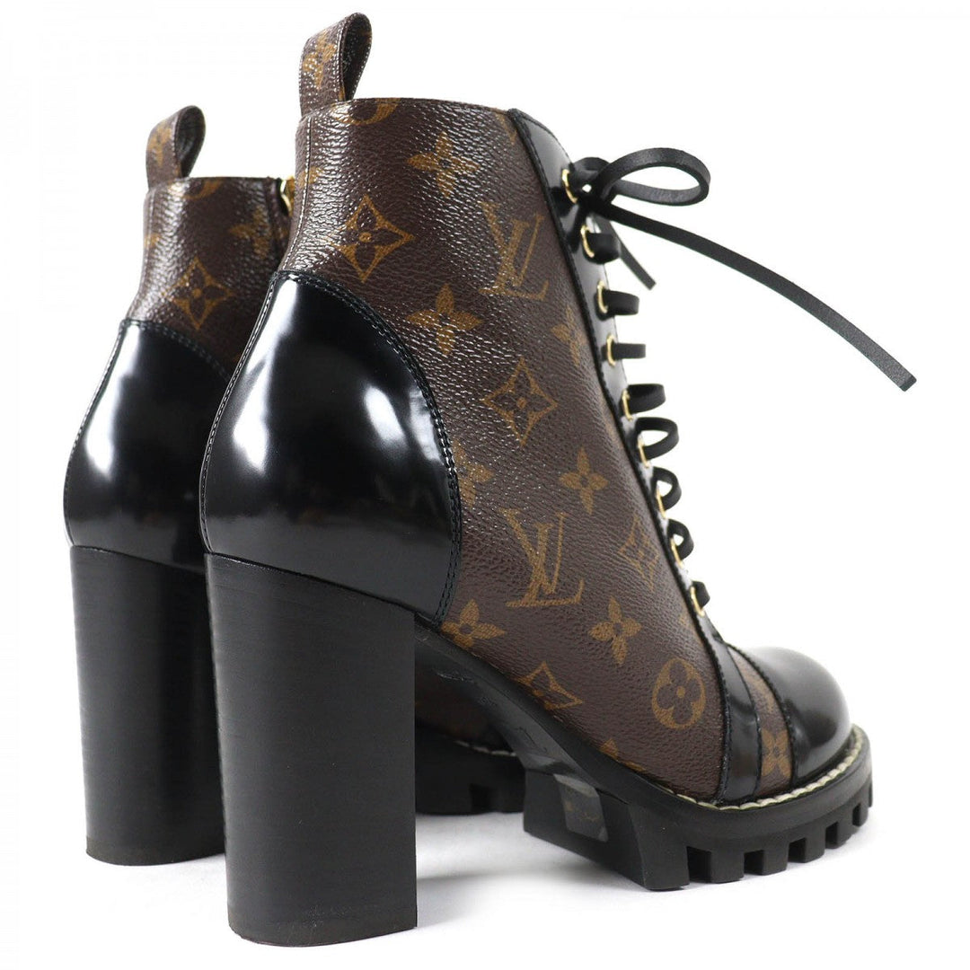 LOUIS VUITTON short boots Main: Monogram canvas, Part: Leather Black brown Star trail line Women 37.5 Used Authentic