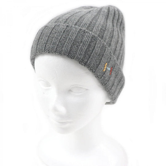 HERMES Knit cap Main: 80% cashmere, Main: 20% silk, Part: sheep leather gray mens M Used Authentic