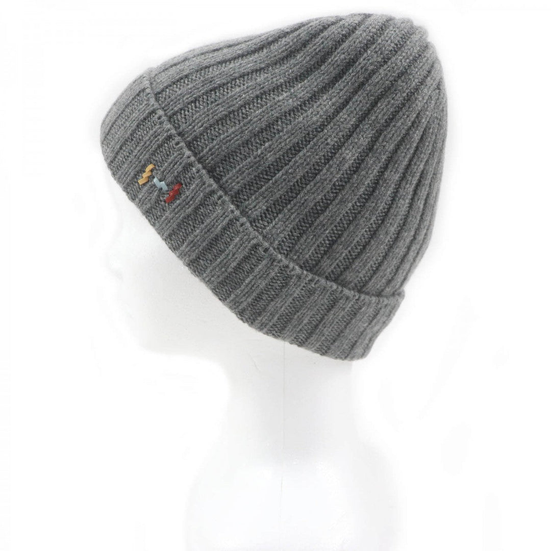 HERMES Knit cap Main: 80% cashmere, Main: 20% silk, Part: sheep leather gray mens M Used Authentic