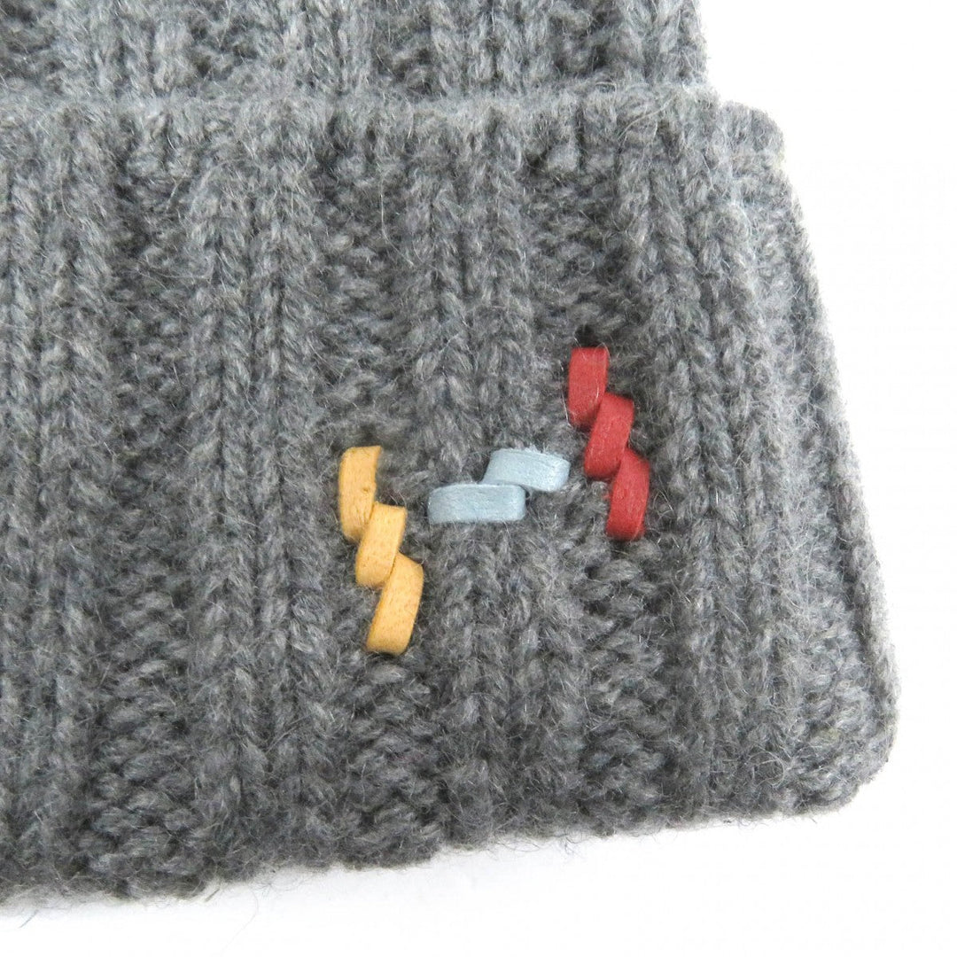 HERMES Knit cap Main: 80% cashmere, Main: 20% silk, Part: sheep leather gray mens M Used Authentic