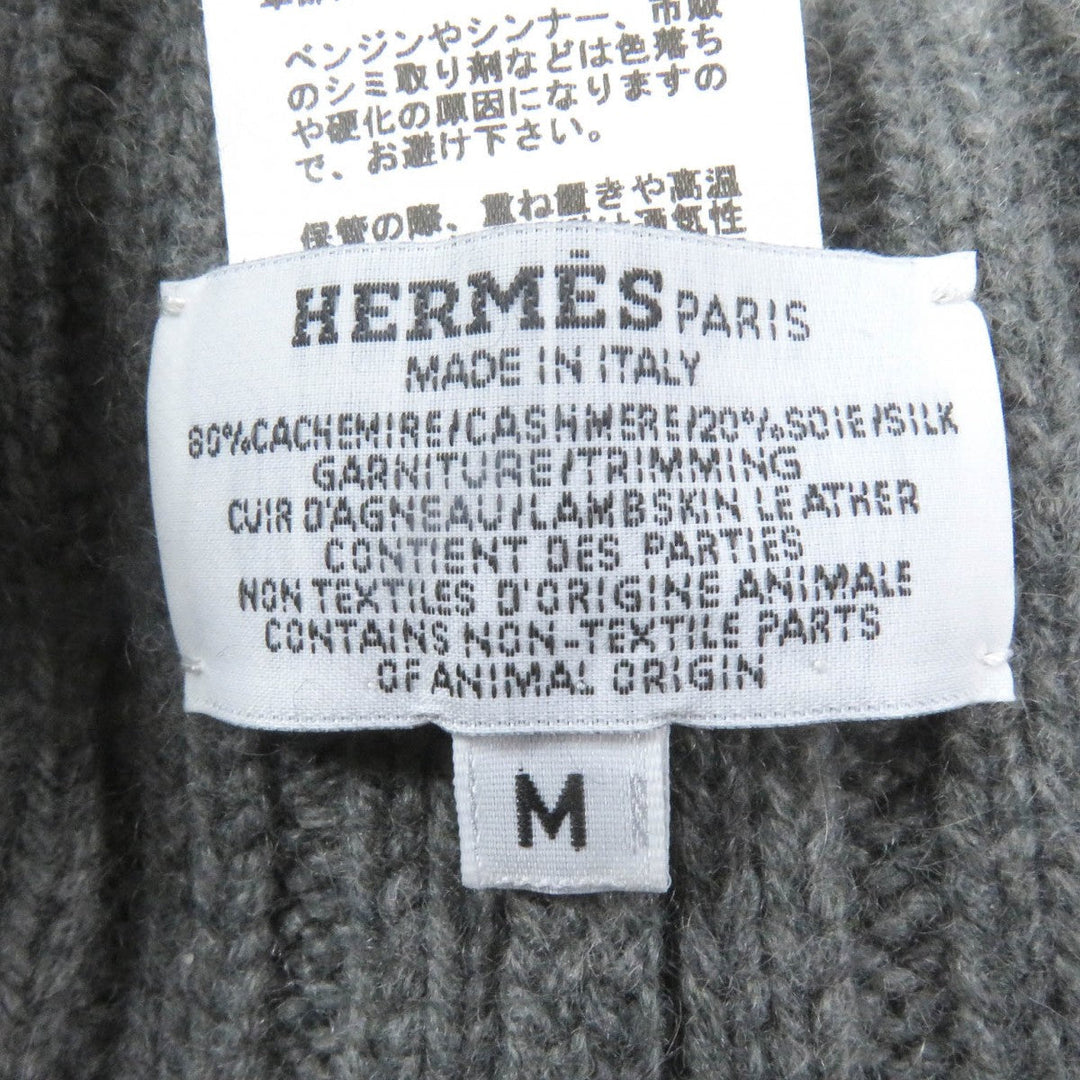 HERMES Knit cap Main: 80% cashmere, Main: 20% silk, Part: sheep leather gray mens M Used Authentic