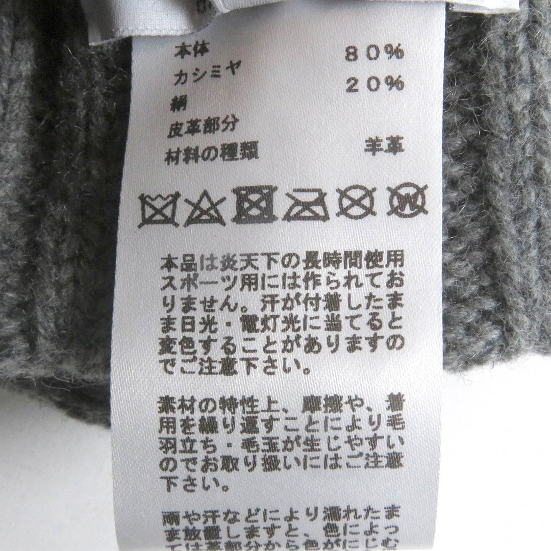 HERMES Knit cap Main: 80% cashmere, Main: 20% silk, Part: sheep leather gray mens M Used Authentic