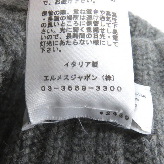 HERMES Knit cap Main: 80% cashmere, Main: 20% silk, Part: sheep leather gray mens M Used Authentic