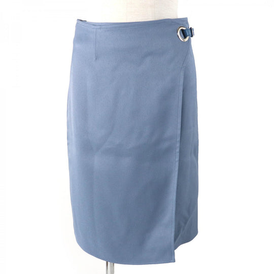 HERMES Wrap skirt 2E0315D8 Main: 57% rayon, Main: 43% silk, Leather part: sheepskin, Lining: 66% rayon, Lining: 35% silk Blue type Women 34 Used Authentic