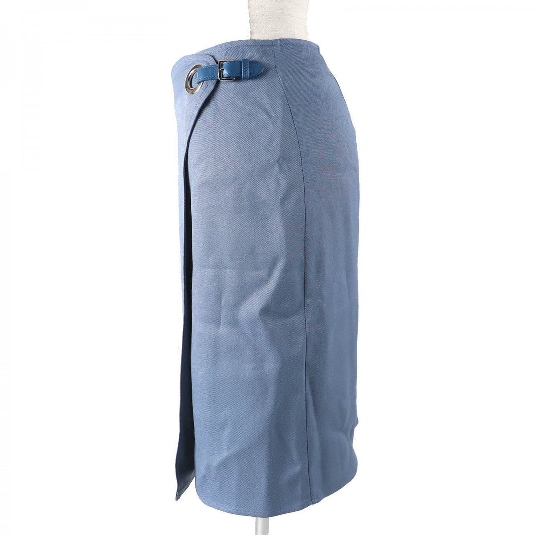 HERMES Wrap skirt 2E0315D8 Main: 57% rayon, Main: 43% silk, Leather part: sheepskin, Lining: 66% rayon, Lining: 35% silk Blue type Women 34 Used Authentic