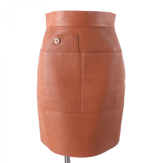 HERMES skirt 3E1302D0 Main: Deerskin, Lining: 100% cotton Brown Women 34 Used Authentic
