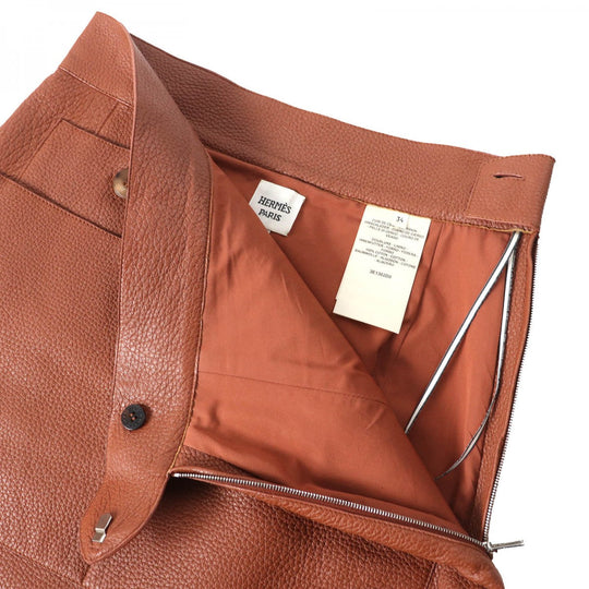 HERMES skirt 3E1302D0 Main: Deerskin, Lining: 100% cotton Brown Women 34 Used Authentic