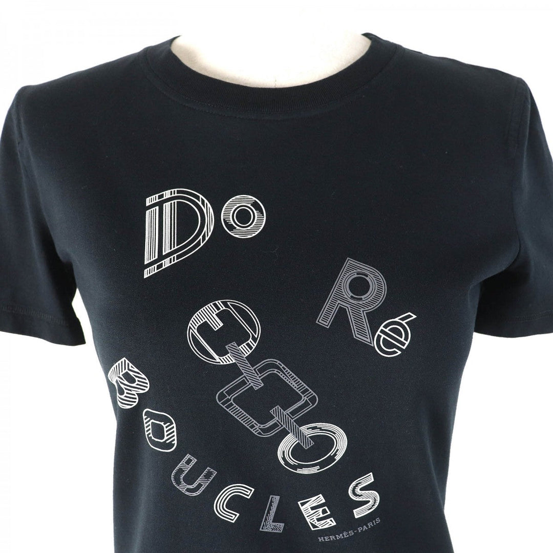 HERMES Short sleeve T-shirt 3H4611DL Main: 100% cotton black Do Re Boucles Women 34 Used Authentic