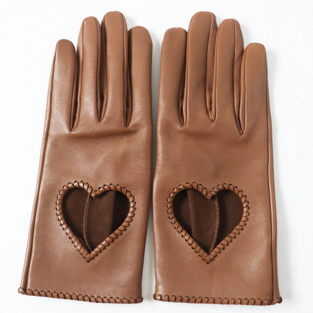 HERMES gloves Main: Lamb leather Brown Crude cell Women 7 Used Authentic