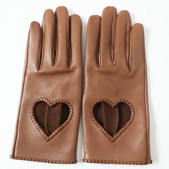 HERMES gloves Main: Lamb leather Brown Crude cell Women 7 Used Authentic