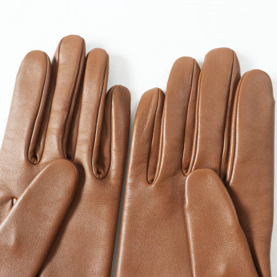 HERMES gloves Main: Lamb leather Brown Crude cell Women 7 Used Authentic