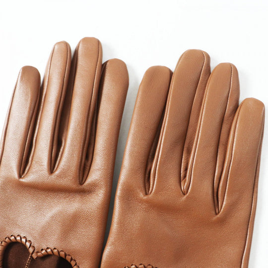 HERMES gloves Main: Lamb leather Brown Crude cell Women 7 Used Authentic