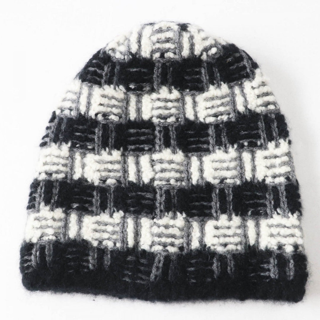 CHANEL Knit cap 19K cashmere Black gray white