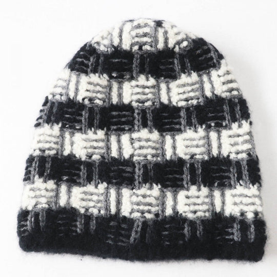 CHANEL Knit cap 19K cashmere Black gray white