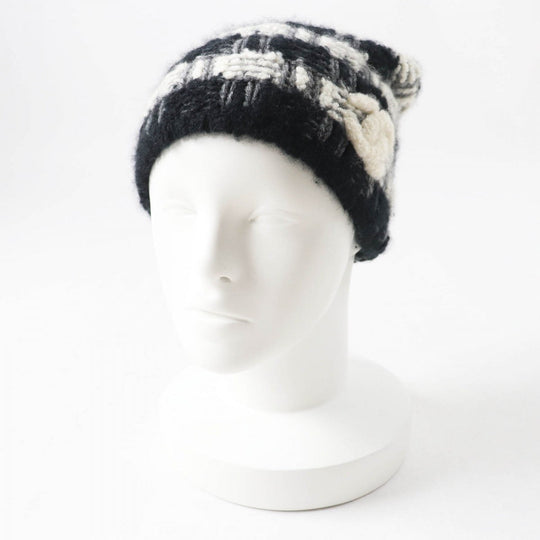 CHANEL Knit cap 19K cashmere Black gray white