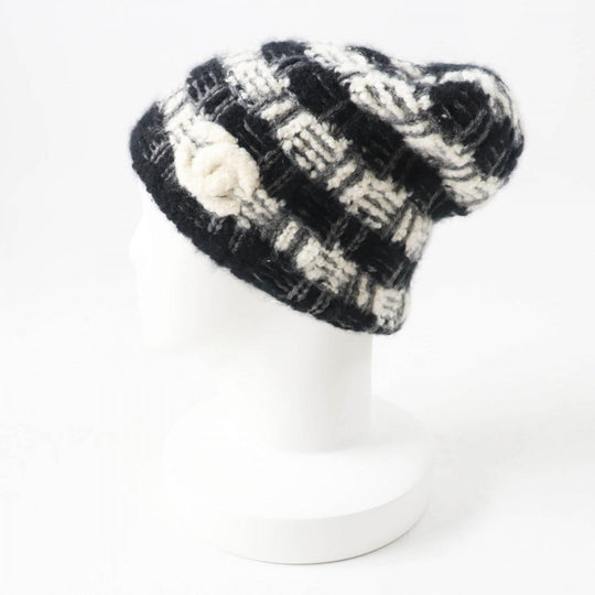 CHANEL Knit cap 19K cashmere Black gray white