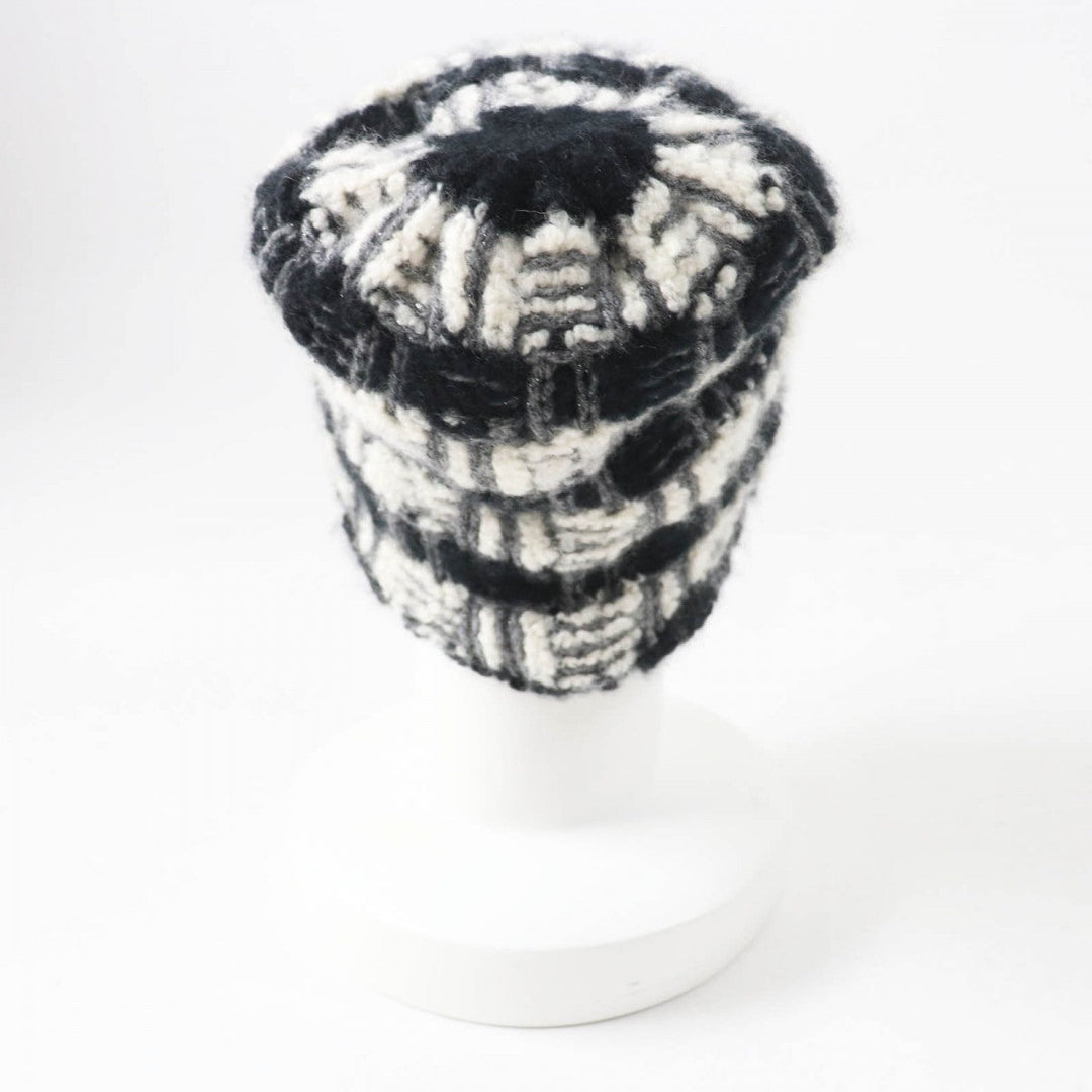 CHANEL Knit cap 19K cashmere Black gray white