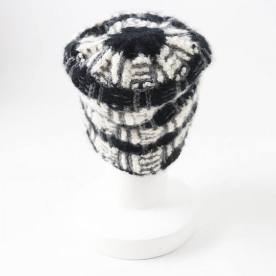 CHANEL Knit cap 19K cashmere Black gray white
