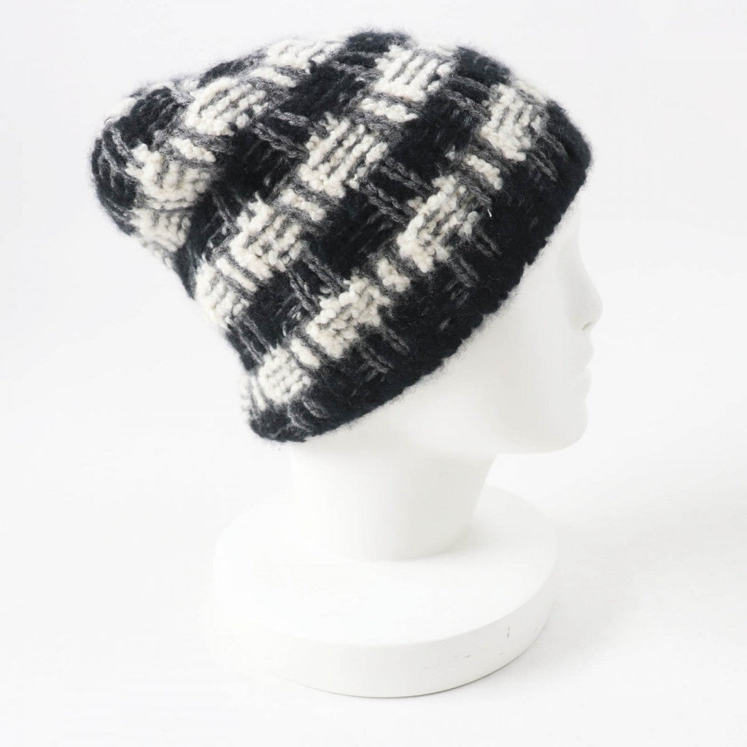 CHANEL Knit cap 19K cashmere Black gray white