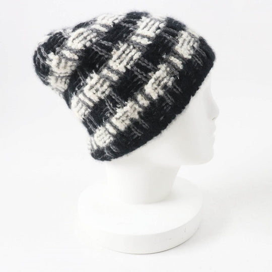 CHANEL Knit cap 19K cashmere Black gray white