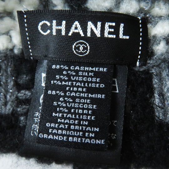 CHANEL Knit cap 19K cashmere Black gray white