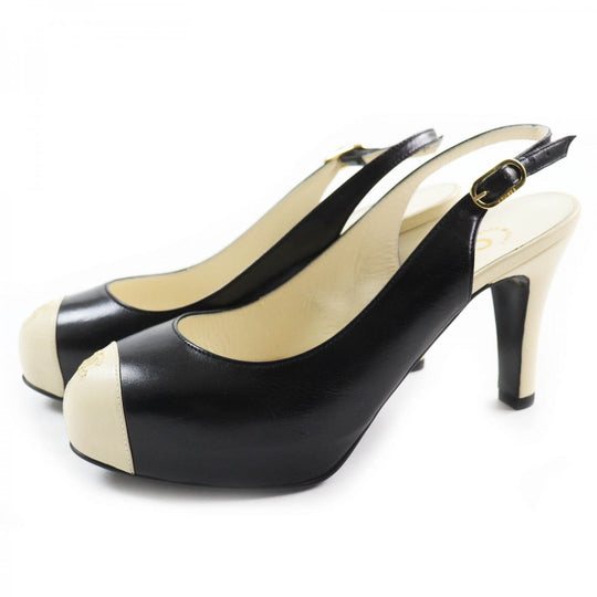 CHANEL pumps Main: Leather Black Ivory Women 35.5 Used Authentic