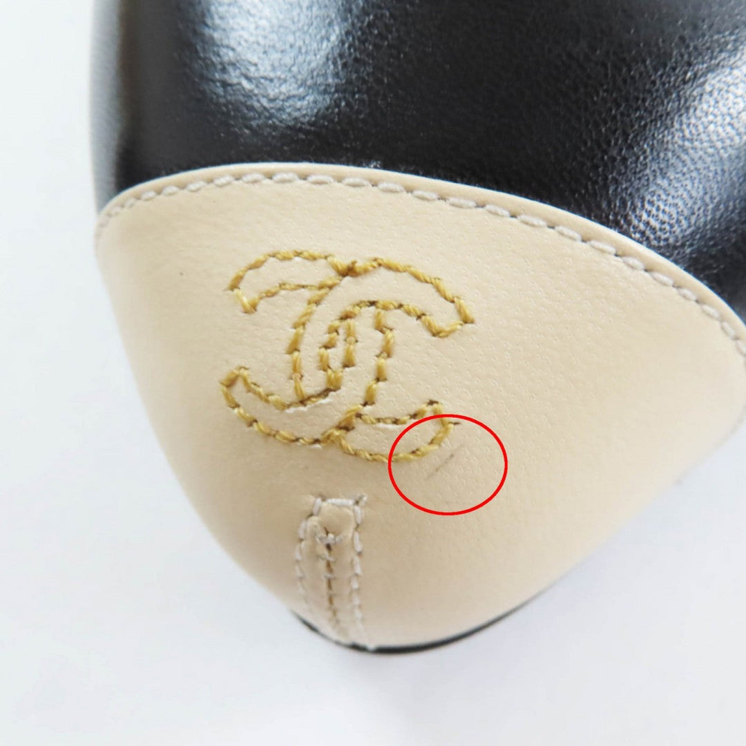 CHANEL pumps Main: Leather Black Ivory Women 35.5 Used Authentic