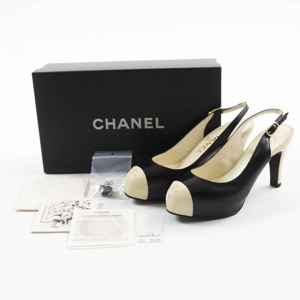 CHANEL pumps Main: Leather Black Ivory Women 35.5 Used Authentic
