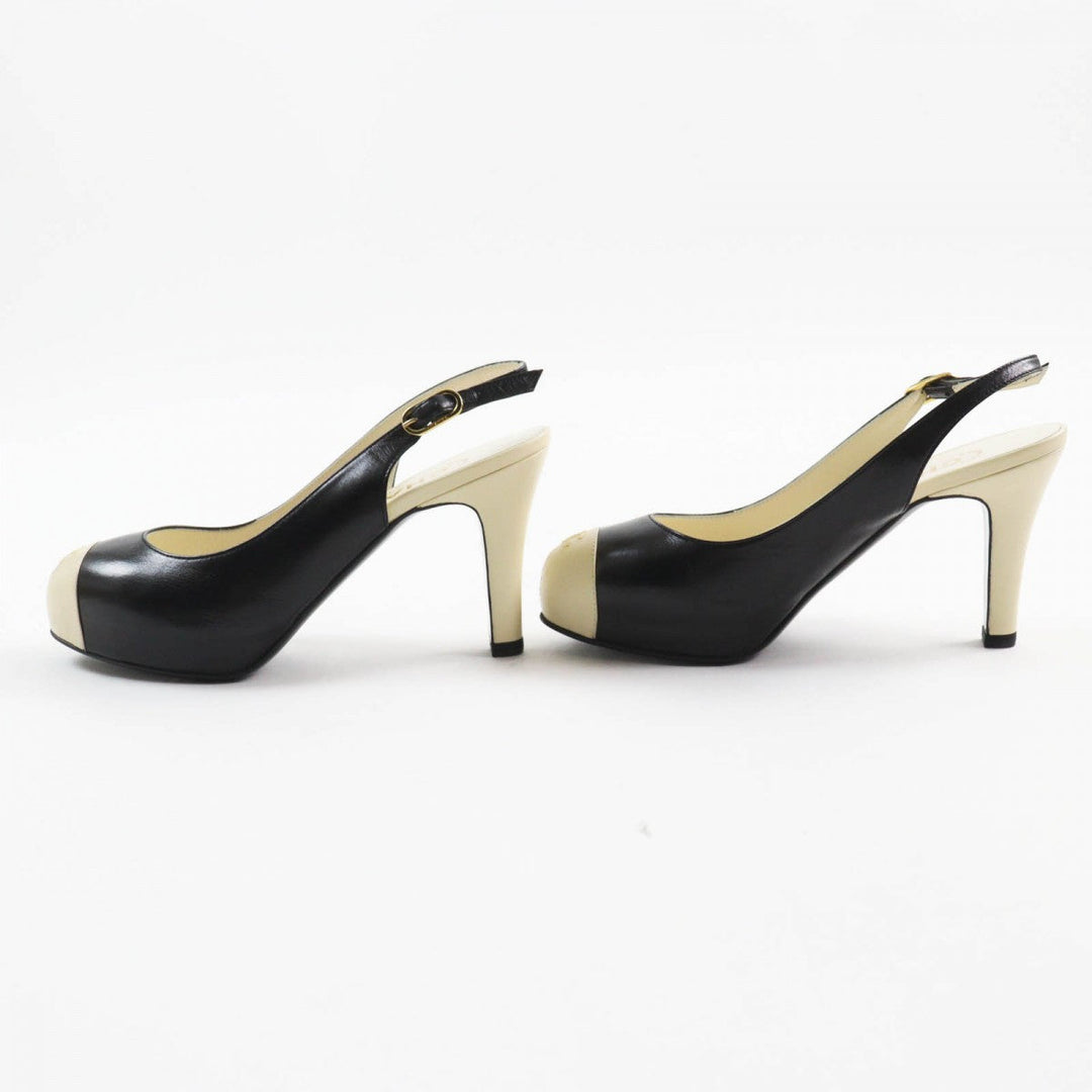 CHANEL pumps Main: Leather Black Ivory Women 35.5 Used Authentic