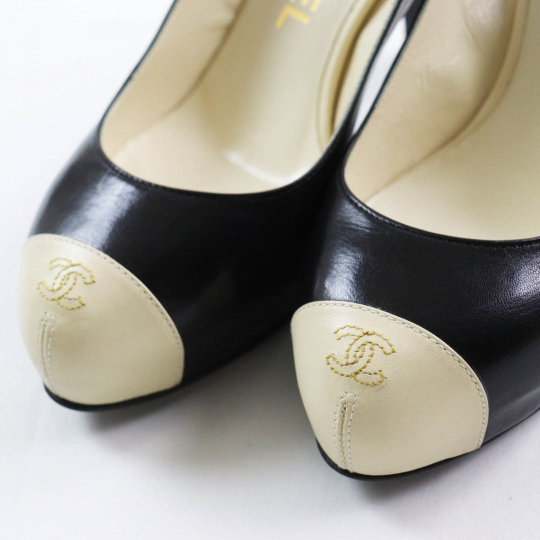CHANEL pumps Main: Leather Black Ivory Women 35.5 Used Authentic