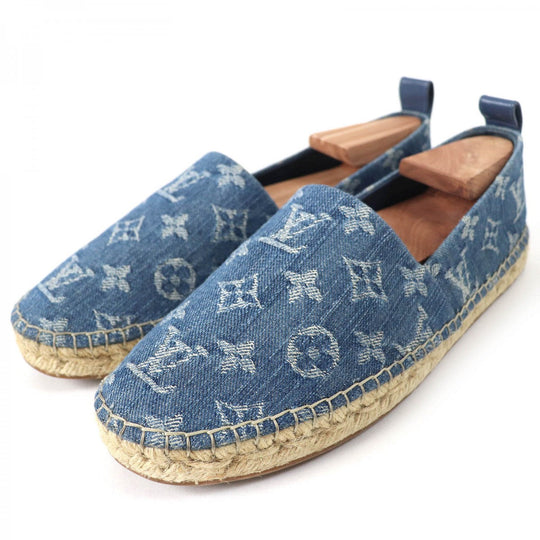 LOUIS VUITTON Slip-on Main: Monogram denim, Part: Leather, Part: Jute Indigo blue Women 36.5 Used Authentic