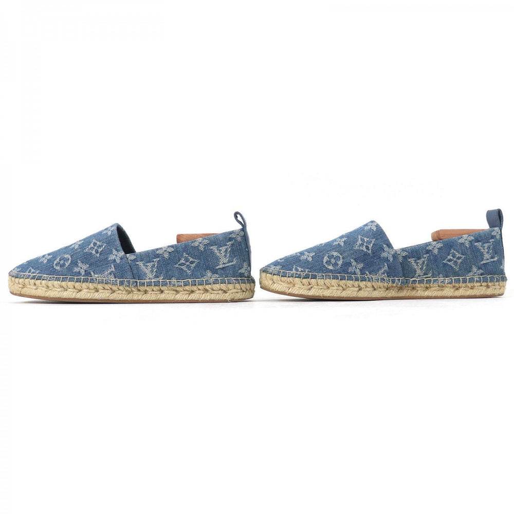 LOUIS VUITTON Slip-on Main: Monogram denim, Part: Leather, Part: Jute Indigo blue Women 36.5 Used Authentic