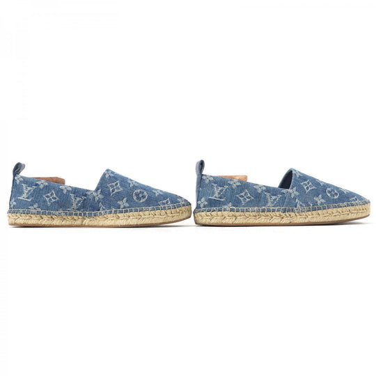 LOUIS VUITTON Slip-on Main: Monogram denim, Part: Leather, Part: Jute Indigo blue Women 36.5 Used Authentic