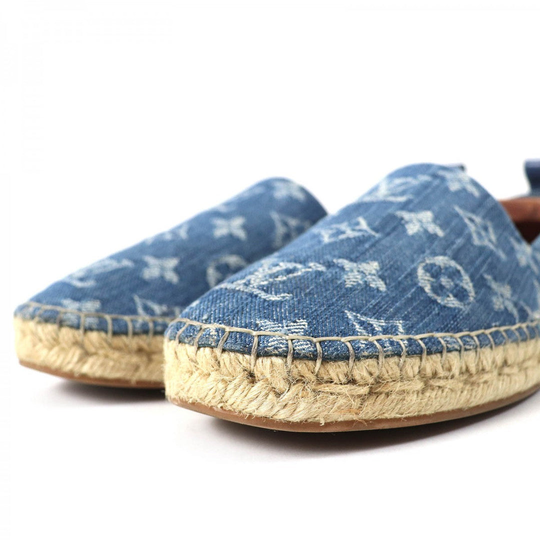 LOUIS VUITTON Slip-on Main: Monogram denim, Part: Leather, Part: Jute Indigo blue Women 36.5 Used Authentic