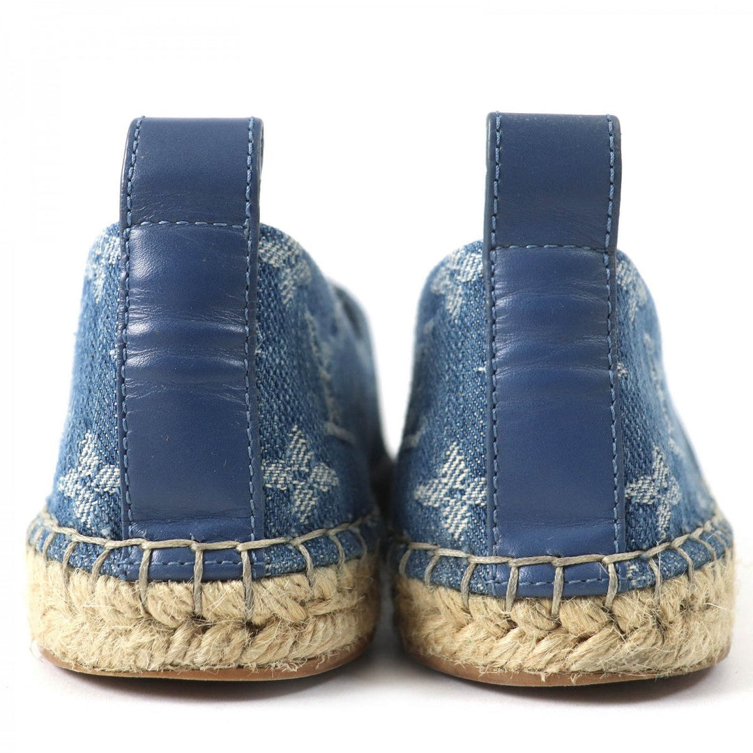 LOUIS VUITTON Slip-on Main: Monogram denim, Part: Leather, Part: Jute Indigo blue Women 36.5 Used Authentic