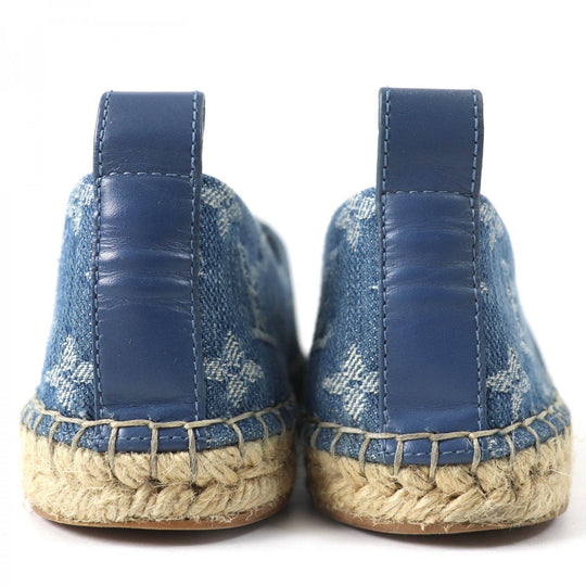 LOUIS VUITTON Slip-on Main: Monogram denim, Part: Leather, Part: Jute Indigo blue Women 36.5 Used Authentic