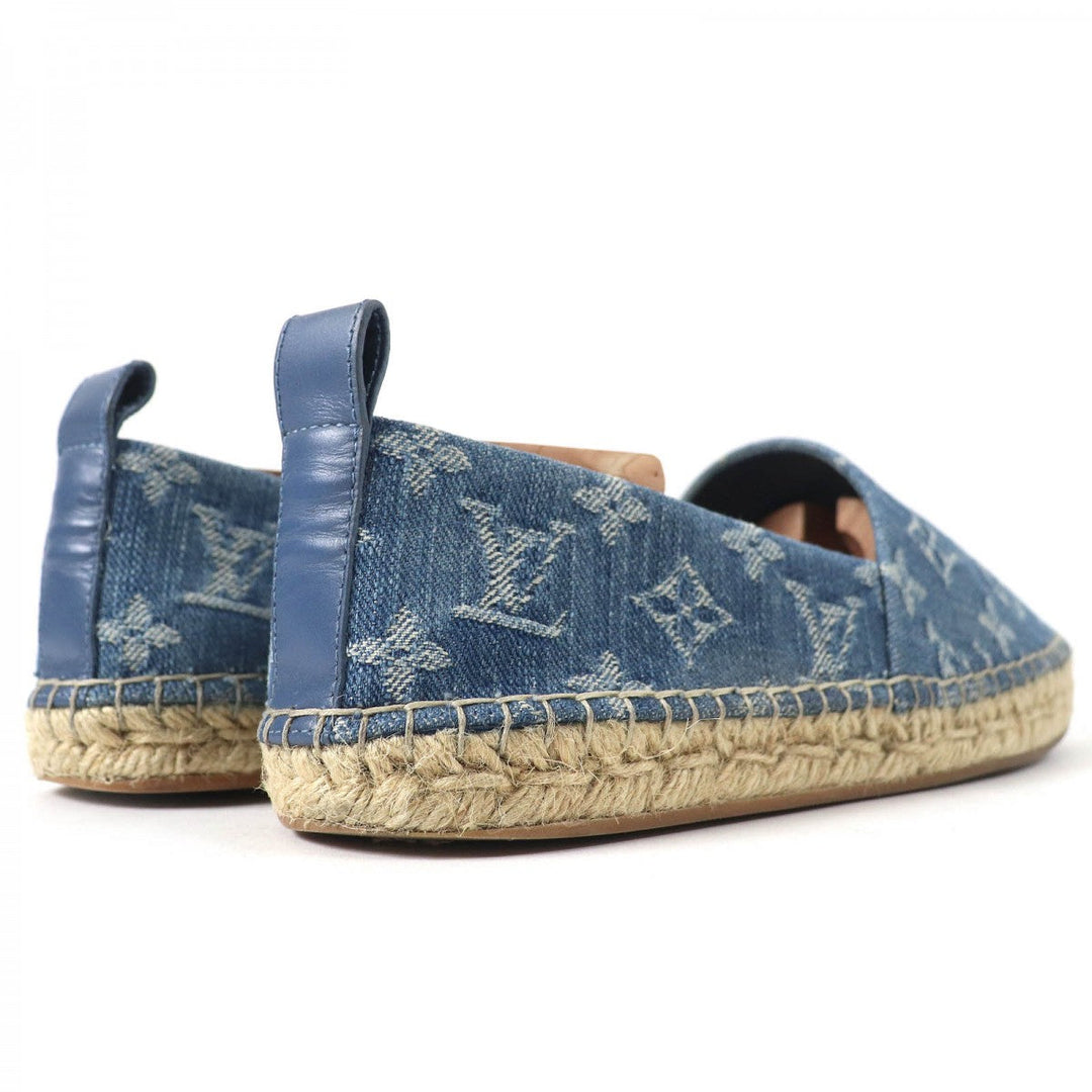 LOUIS VUITTON Slip-on Main: Monogram denim, Part: Leather, Part: Jute Indigo blue Women 36.5 Used Authentic