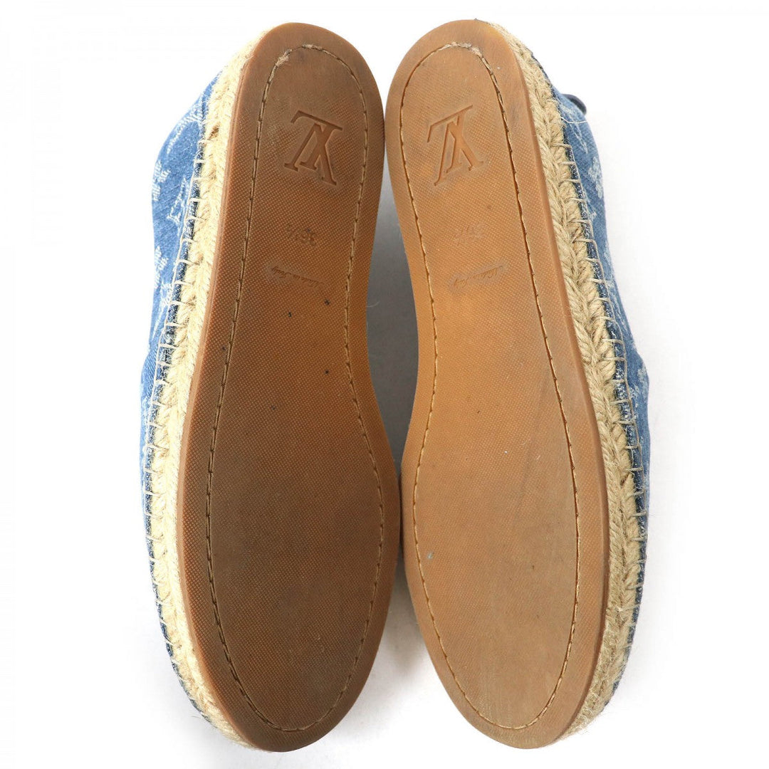 LOUIS VUITTON Slip-on Main: Monogram denim, Part: Leather, Part: Jute Indigo blue Women 36.5 Used Authentic