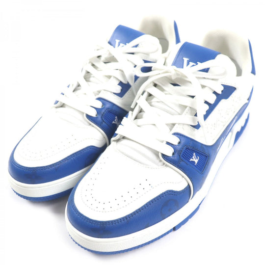 LOUIS VUITTON sneakers 1AANF0 Main: Leather Marine White LV Trainer Line Monogram mens 7.5 Used Authentic