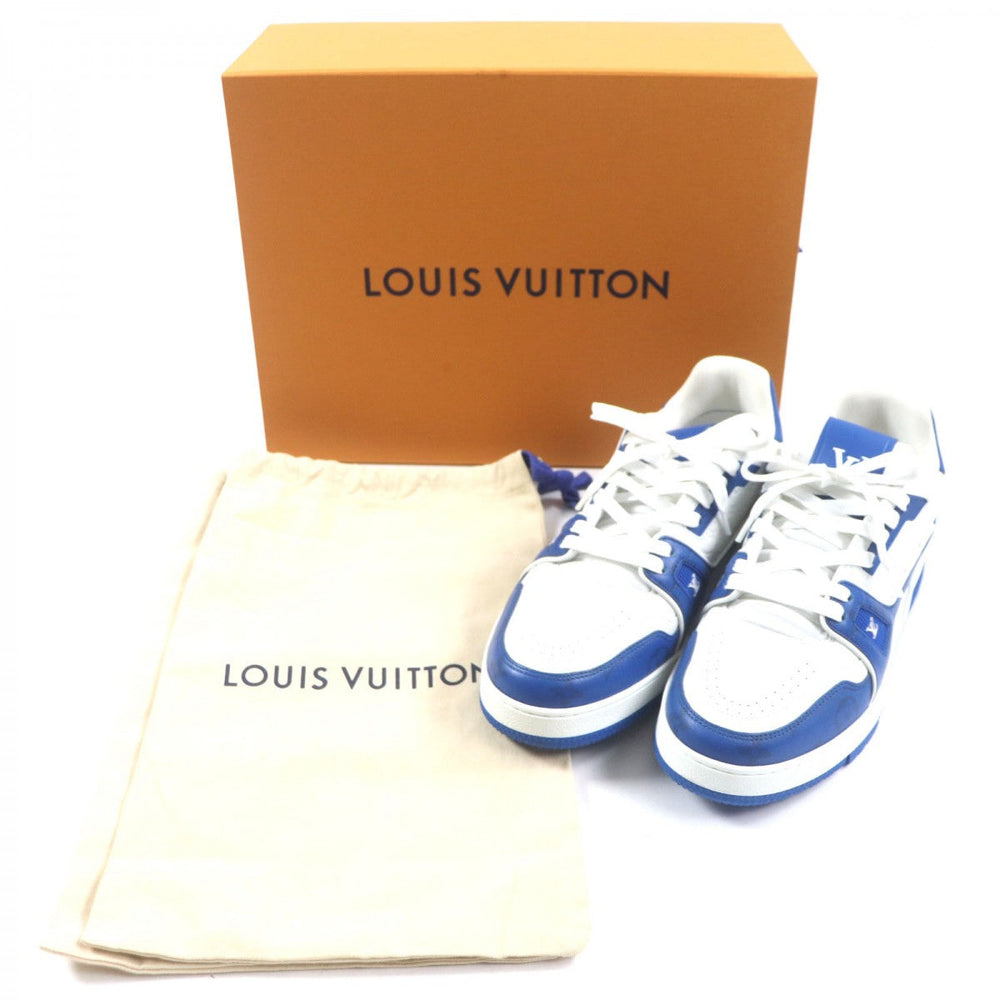 LOUIS VUITTON sneakers 1AANF0 Main: Leather Marine White LV Trainer Line Monogram mens 7.5 Used Authentic