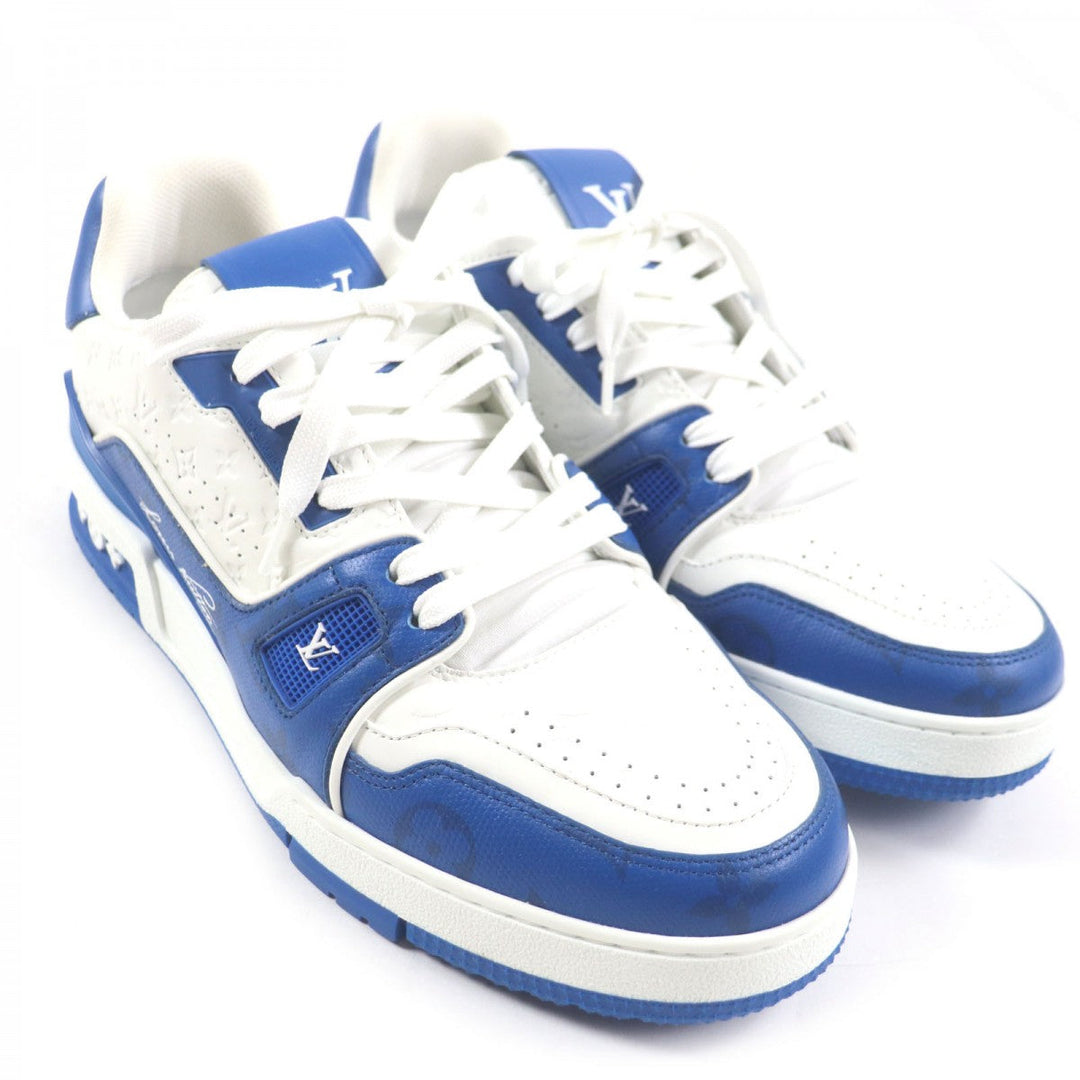 LOUIS VUITTON sneakers 1AANF0 Main: Leather Marine White LV Trainer Line Monogram mens 7.5 Used Authentic