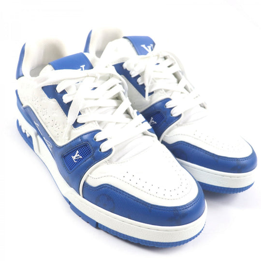 LOUIS VUITTON sneakers 1AANF0 Main: Leather Marine White LV Trainer Line Monogram mens 7.5 Used Authentic