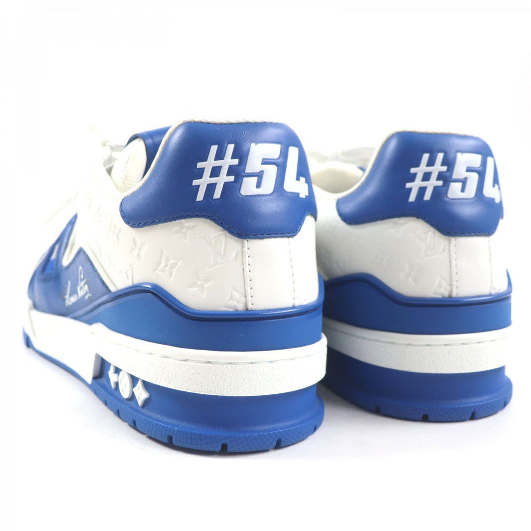 LOUIS VUITTON sneakers 1AANF0 Main: Leather Marine White LV Trainer Line Monogram mens 7.5 Used Authentic