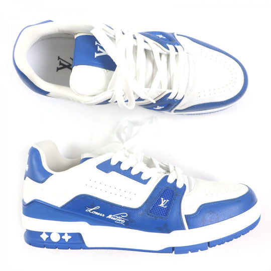 LOUIS VUITTON sneakers 1AANF0 Main: Leather Marine White LV Trainer Line Monogram mens 7.5 Used Authentic