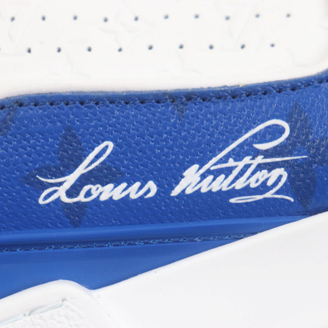 LOUIS VUITTON sneakers 1AANF0 Main: Leather Marine White LV Trainer Line Monogram mens 7.5 Used Authentic