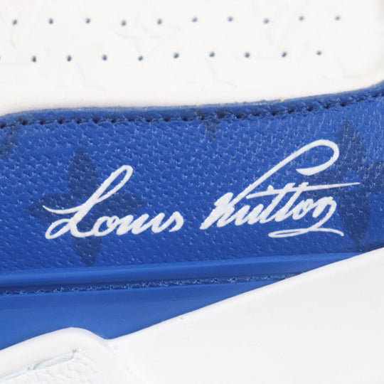 LOUIS VUITTON sneakers 1AANF0 Main: Leather Marine White LV Trainer Line Monogram mens 7.5 Used Authentic