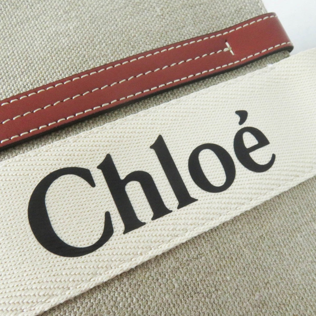 Chloe Tote Bag CHC22AS383I2690U Main: Linen, Part: Calfskin Beige type Woody Medium Women Used Authentic