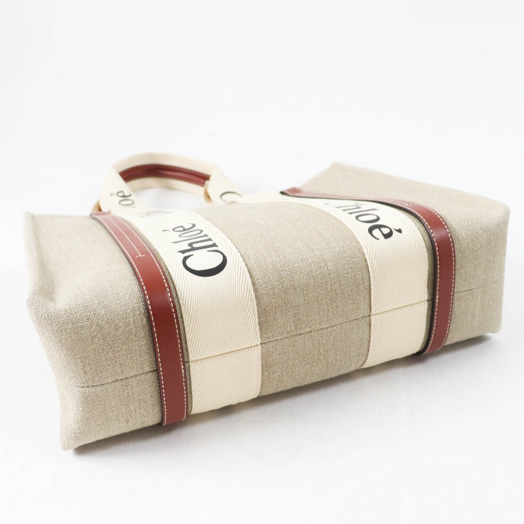Chloe Tote Bag CHC22AS383I2690U Main: Linen, Part: Calfskin Beige type Woody Medium Women Used Authentic