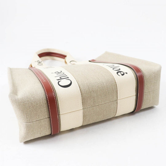 Chloe Tote Bag CHC22AS383I2690U Main: Linen, Part: Calfskin Beige type Woody Medium Women Used Authentic