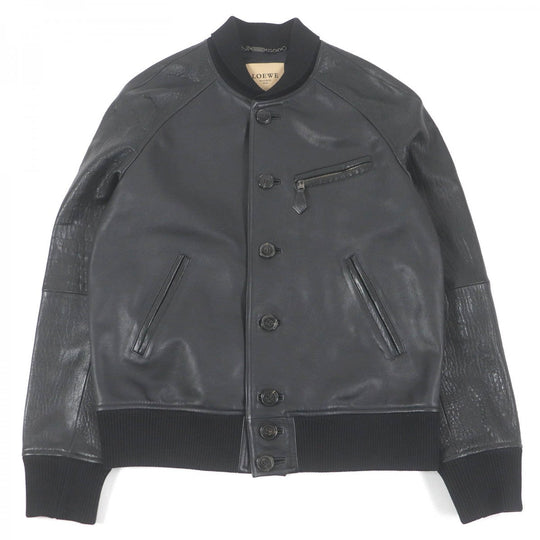 LOEWE Blouson Outer: Cowhide, Lining: 100% Cupra, Part: 95% Cotton, Part: 5% Polyester black mens 54 Used Authentic